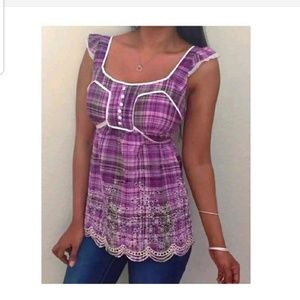 Purple sleeveless plaid sexy babydoll long tanktop